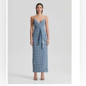 Scanlan Theodore Blue Silk Floral Wrap Dress Size 10 NWT